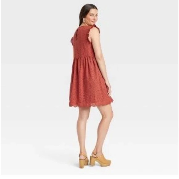 Knox Rose Burnt Orange Eyelet Flutter Sleeve V-Neck Dress Size XS - Picture 10 of 17
